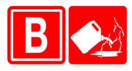 Labels of classification located on fire extinguisher